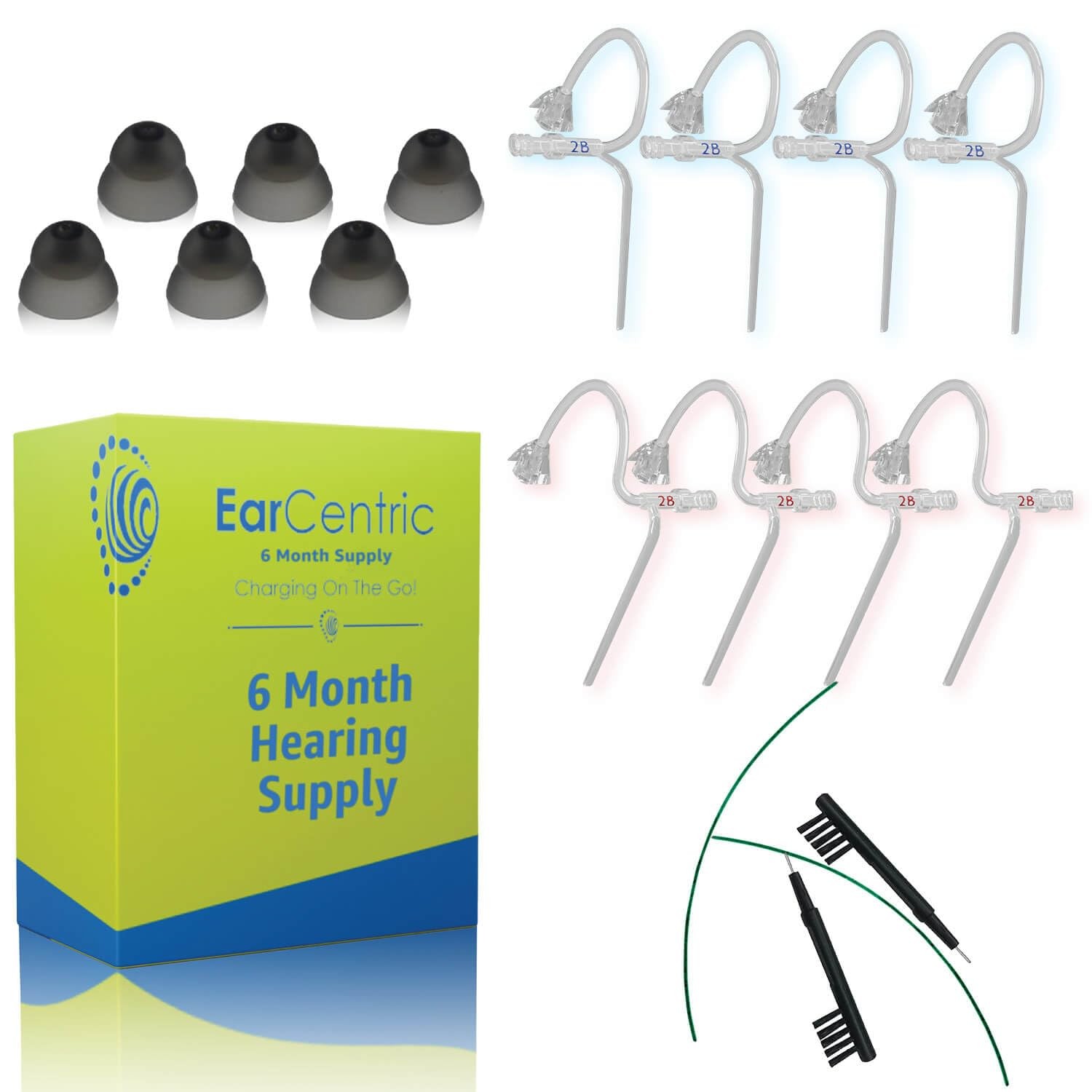 [6-Month Hearing Supplies] Hearing Aid Amplifier Accessories Kit, Ear Wax Removal Wires, Ear Cleaning Brushes, Silicone Ear Domes Earbuds, Transparent Slim Thin Tubes