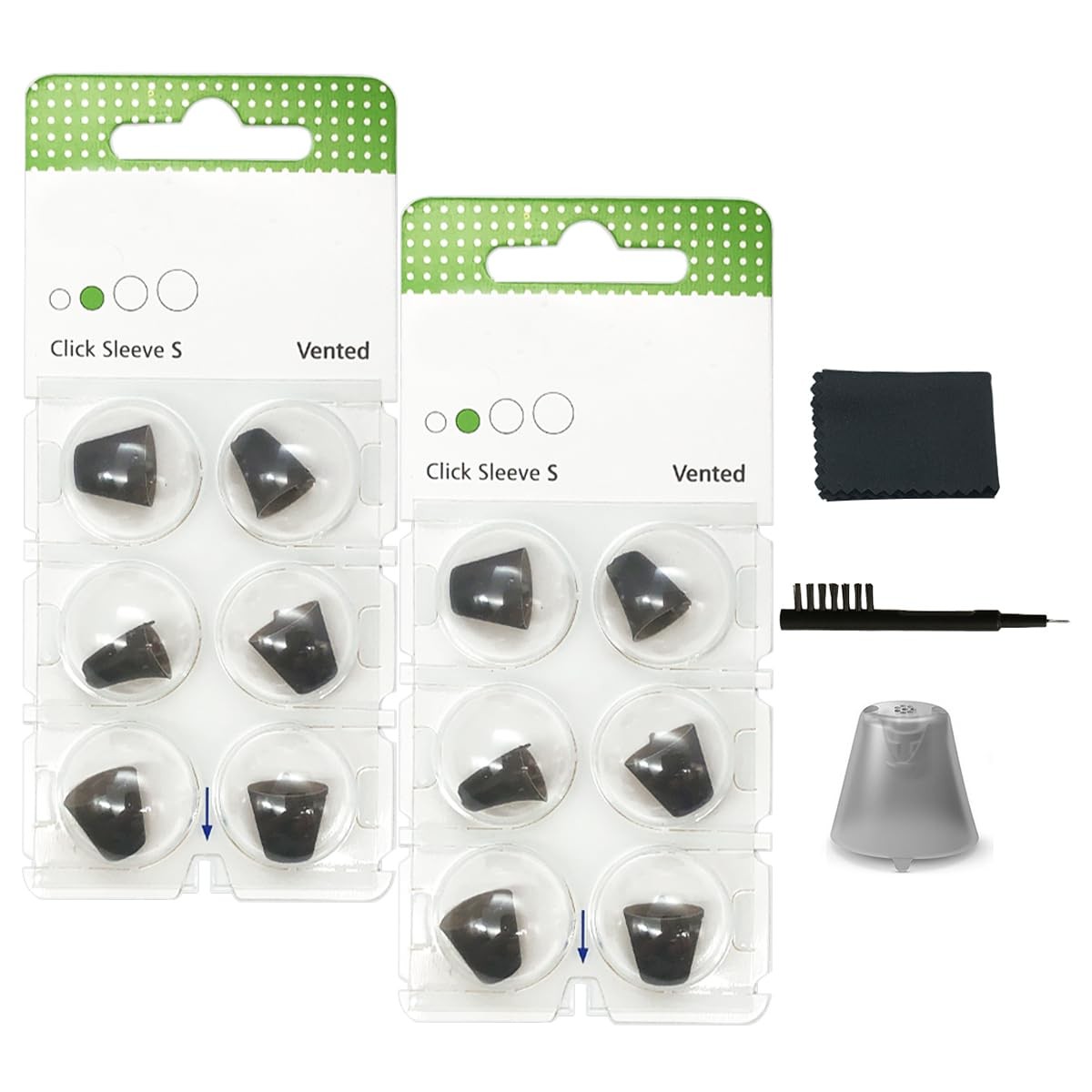 Click Sleeve Vented 2.0 Domes for Connexx,Siemens,Signia and Rexton RIC Hearing Aids with Cleaning Brush Tools (Small)