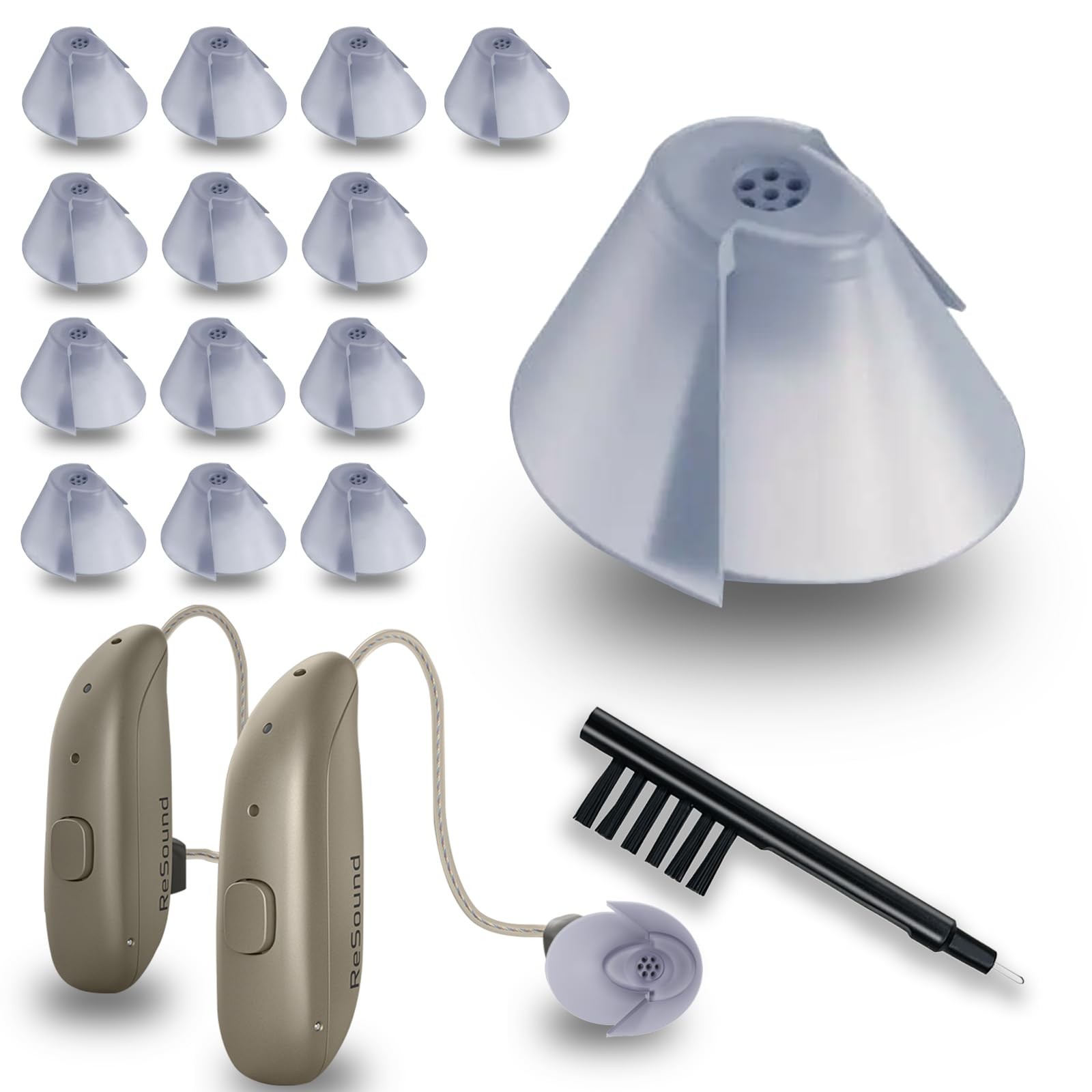 GN Resound Hearing aid Domes Sure Fit Tulip Domes Gray Split Ear Rub Piece Hearing Aid Standard Receiver,Comfortable BTE Jabra Hearing Amplifier PSAP Kit Eartips Invisible (Grey, 14pcs)