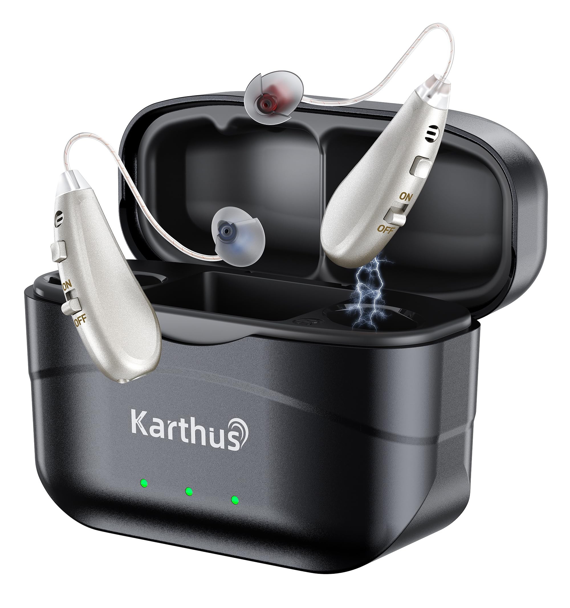 Karthus Hearing Aids, Rechargeable Hearing Aids for Seniors with Hearing Loss, Noise Cancelling & Clear Sound, Comfort & Invisible, 100H Long Battery, 7 Level Volume, One-Button Operation, Gold