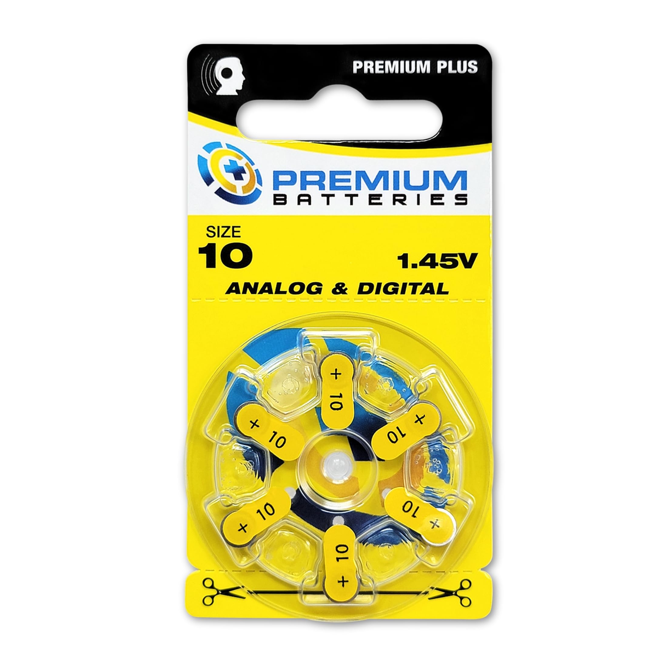Premium Batteries Size 10 1.45V Hearing Aid Batteries Yellow Tab (60 Batteries)