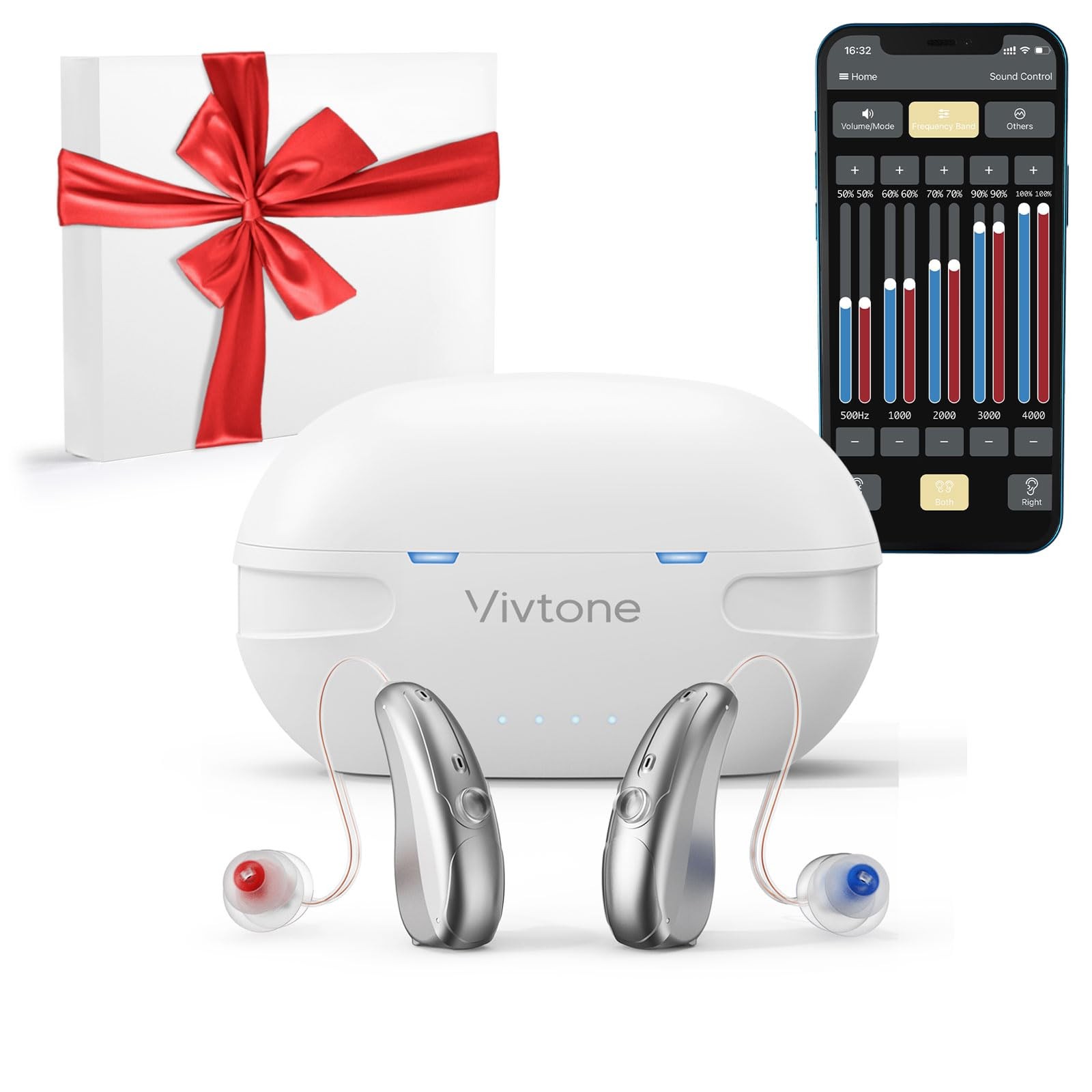 Vivtone Bluetooth Hearing Aids with Phone Call & Music Streaming, APP Control for Precise Fitting, Rechargeable OTC Hearing Aids for Seniors Adults Men Women, Xpure2.0, White Case